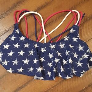 Xhilaration Navy and White Bikini Top